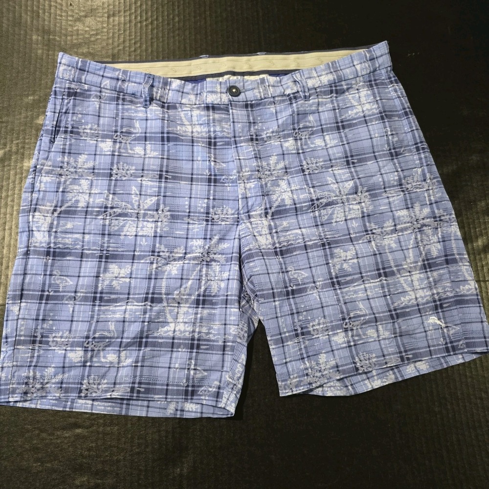 Tommy Bahama Blue Plaid With Tropical White Men's Shorts Size 38